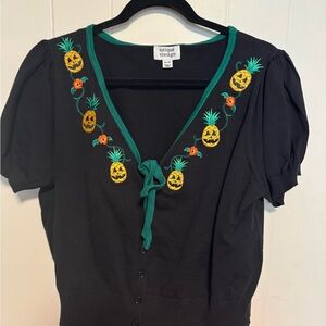 Unique Vintage Black Cardigan with Summerween Embroidery